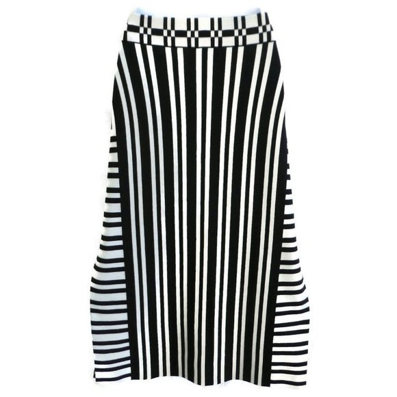 Designer Tanya Taylor Skirt Contrast Stripes ITaLY Stretch Black White L - Picture 7 of 13